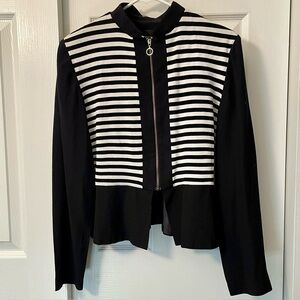 Vintage John Roberts Black & White Striped Peplum Zip Front Jacket Sz 8